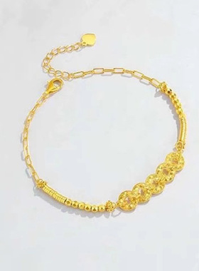 镀银碎冰冰五帝币手串招财纳福超