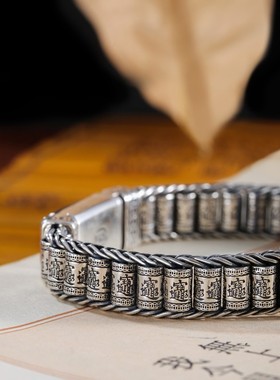 925镀银国潮风貔貅手链男士手环招财转运高档礼物饰品可转动