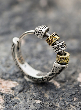 新款泰「唐草纹设计感耳环痞帅耳