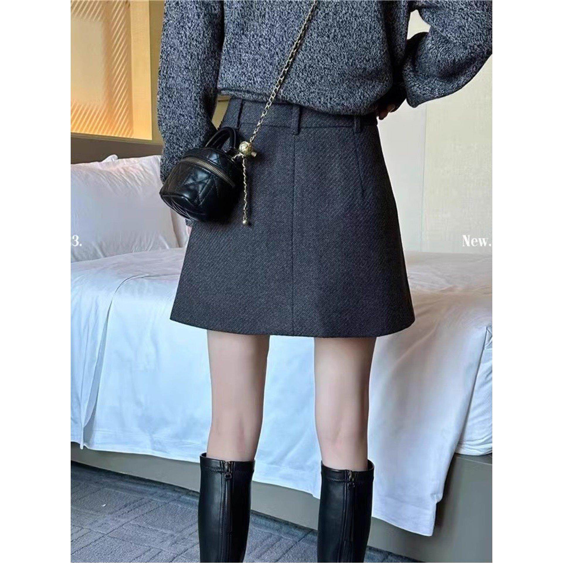 深灰色毛呢半身裙女秋冬高腰显瘦a字短裙防走光气质百搭百褶裙,淘宝优惠券,粉丝福利购,淘宝优惠卷