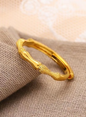 2025潮流越南定制黄铜沙金竹节戒指+可调节男女开口手链优雅搭配