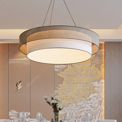 新中式餐饮包厢吊灯中古客厅卧室书房餐厅禅意茶室饭店吧台布艺灯 - 图1