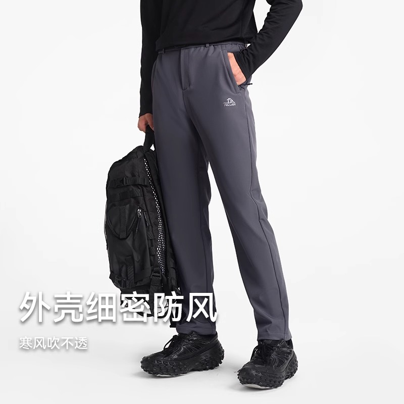 伯希和户外加绒软壳裤男25新款防风防寒运动裤弹力长裤徒步登山裤