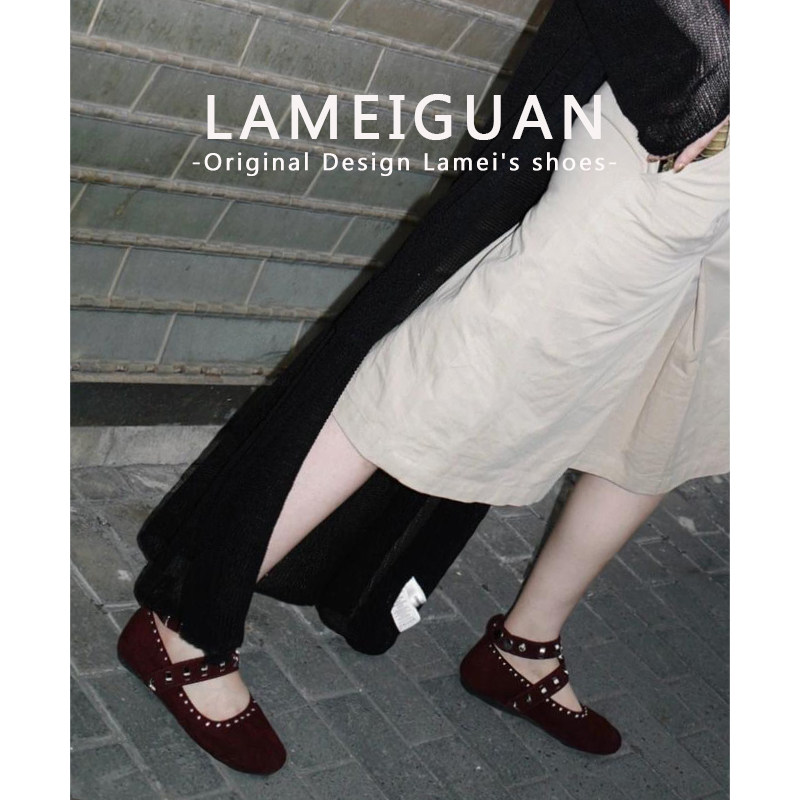 复古铆钉圆头芭蕾玛丽珍鞋女春2026新款红色气质法式浅口平底单鞋,淘宝优惠券,粉丝福利购,淘宝优惠卷