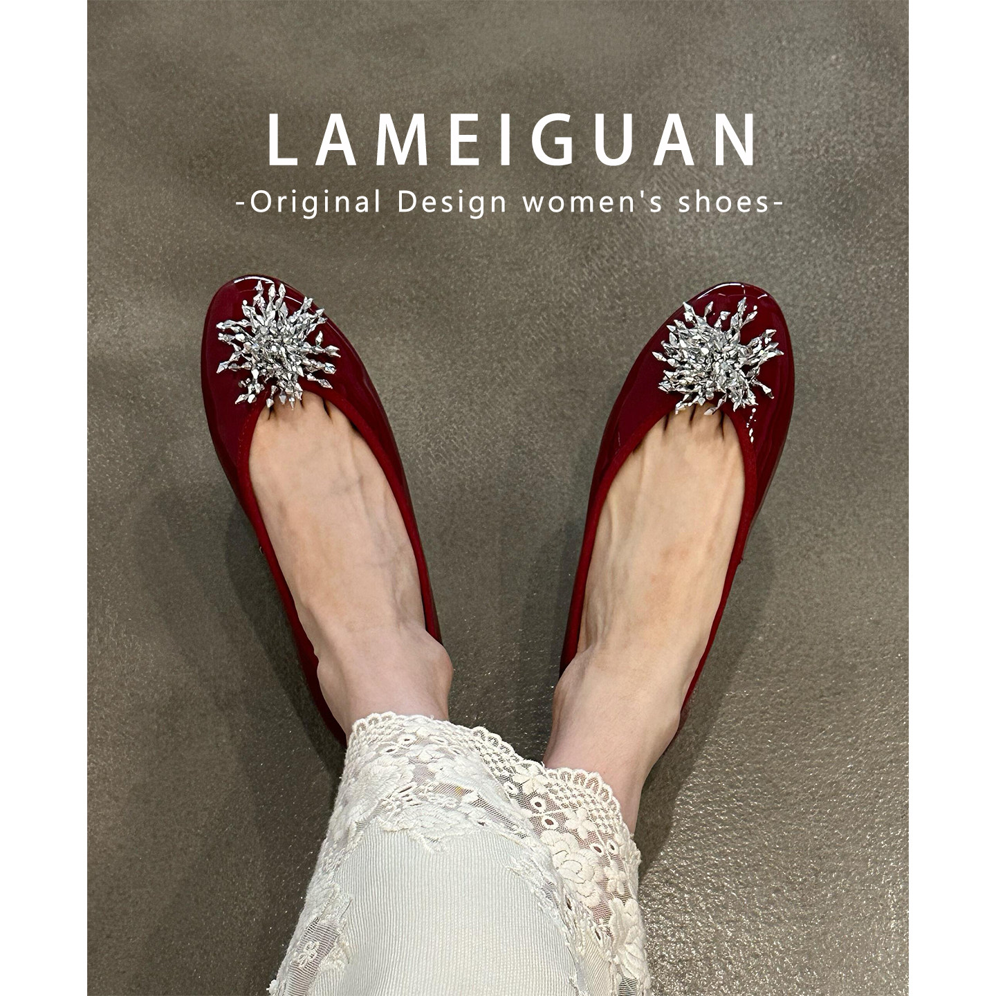 法式高级感水钻烟花平底新娘鞋婚鞋女2025秋季新款红色芭蕾舞单鞋,淘宝优惠券,粉丝福利购,淘宝优惠卷