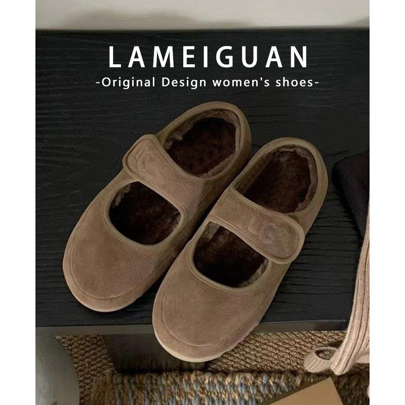 胡桃木色加绒平底豆豆鞋女外穿2025新款秋冬新款毛毛玛丽珍棉单鞋,淘宝优惠券,粉丝福利购,淘宝优惠卷