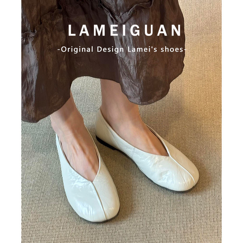 羊皮版！白色浅口芭蕾舞鞋女2025春季新款法式圆头平底单鞋一脚蹬,淘宝优惠券,粉丝福利购,淘宝优惠卷