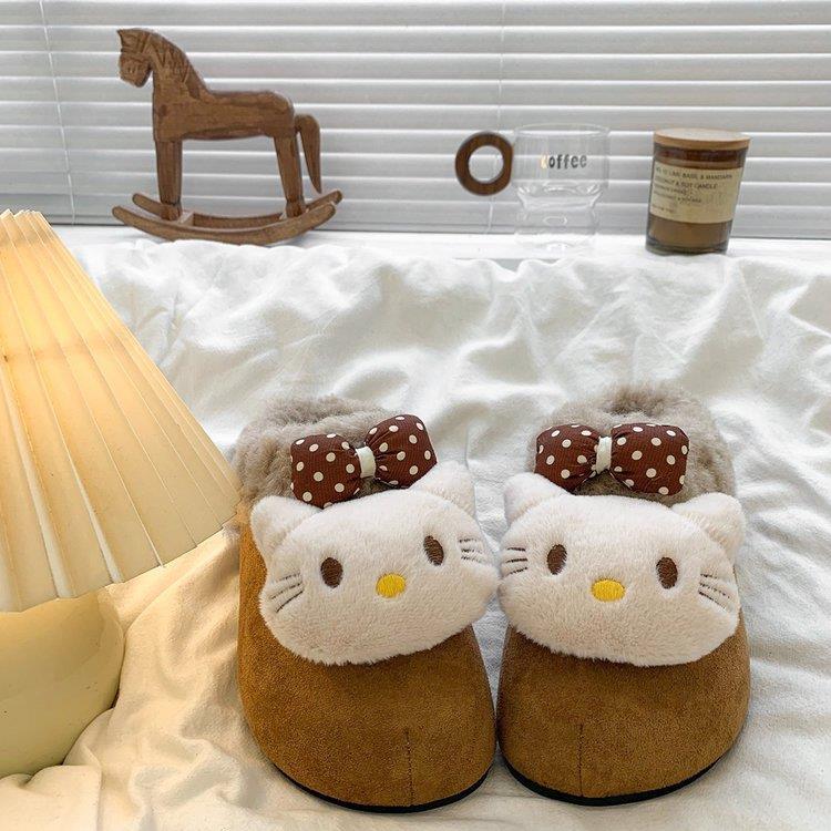 高颜值小猫蝴蝶结毛毛拖鞋女外穿2025冬季新款厚底增高勃肯棉拖鞋 - 图2