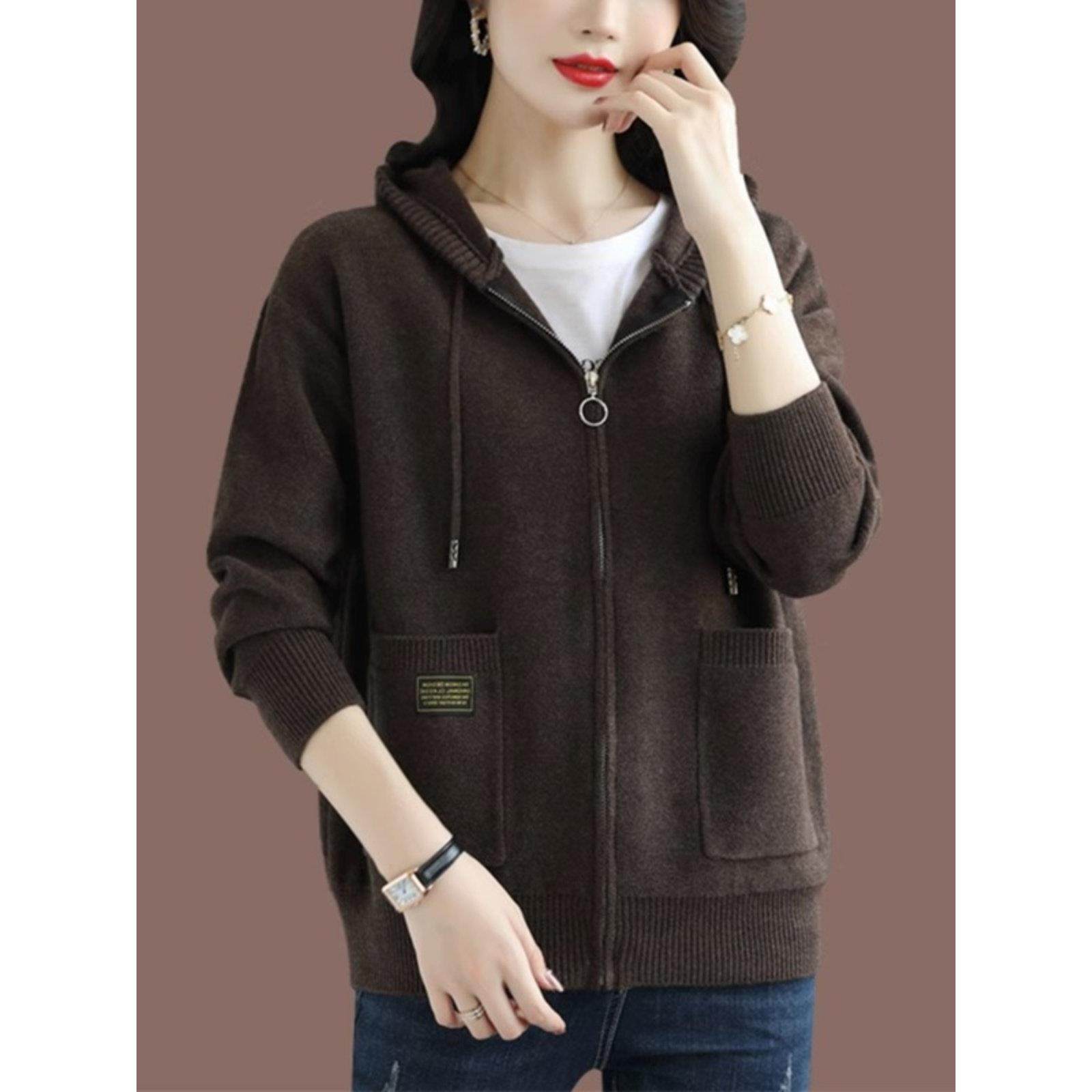 连帽拉炼毛衣外套女春秋2025新款爆款慵懒风外搭大码宽松针织开衫,淘宝优惠券,粉丝福利购,淘宝优惠卷