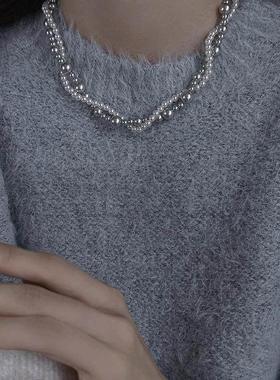 新加坡chomelkinsey灰色珍珠项链女双层叠戴法式高端大气毛衣链秋