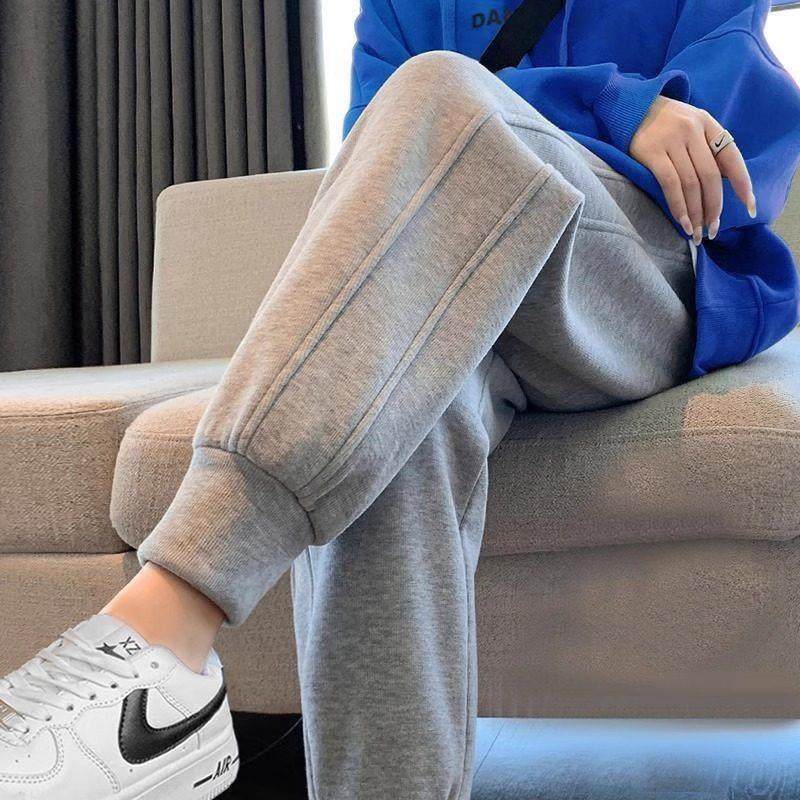 安可拉红加绒宽松束脚卫裤女2025秋冬薄款休闲运动裤显瘦保暖裤子,淘宝优惠券,粉丝福利购,淘宝优惠卷