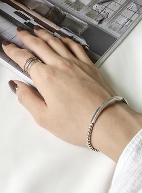 新款韩创意925纯银简S约复古做旧麻花绞绳方日管个性镯手工手手饰