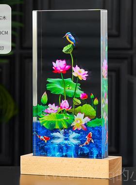 新款水晶内雕锦饰件公司创意电视酒柜摆桌鲤面装品招财艺术发光轻