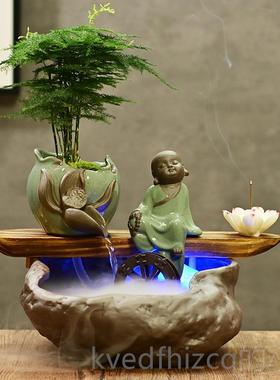 新款禅意家桌居流水小鱼缸厅招客财风水轮喷泉摆件创意水面景装饰
