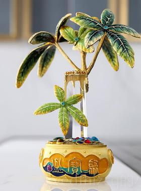 新款摆罗罗丹比珐开琅彩工艺聚宝盆发财树摆件客厅办公室招财件业