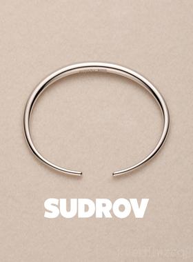 新款S轻UDRO尚V素觉足银手镯女潮时风冷淡银镯子个性年款纯银腕饰