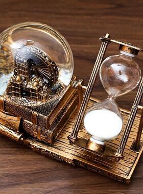 实用型生日礼物创意埃菲尔铁塔音乐雪花水晶球沙漏流沙计时器生日