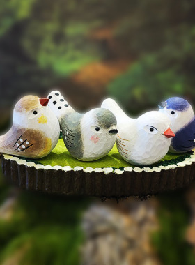 珍珠鸟木雕纯实木手工雕刻小胖鸟创意小鸟摆件生日礼物桌面小摆件