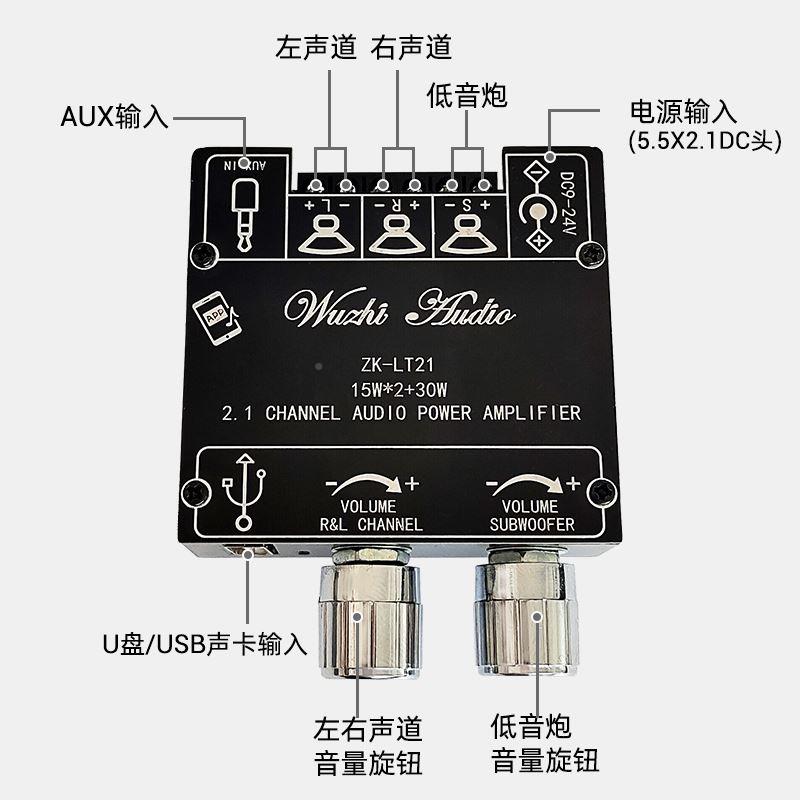 ZK5-LT21蓝牙音频数块数字功放字功放板模2.1声15道W+1W+30W带低-图0