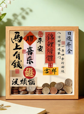 存钱罐装饰摆台画字画零钱储钱可进可出储蓄罐相框摆件透明存储罐