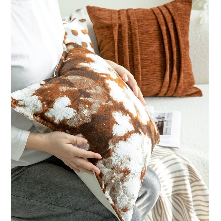 北欧高级感焦糖色抽象花朵奶油风抱枕沙发客厅靠枕民宿卧室样板间,淘宝优惠券,粉丝福利购,淘宝优惠卷