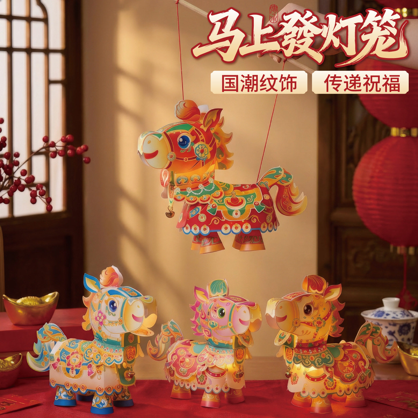 2026马上發灯笼di儿童马年手工材料包手提发光灯笼国潮风创意花灯,淘宝优惠券,粉丝福利购,淘宝优惠卷
