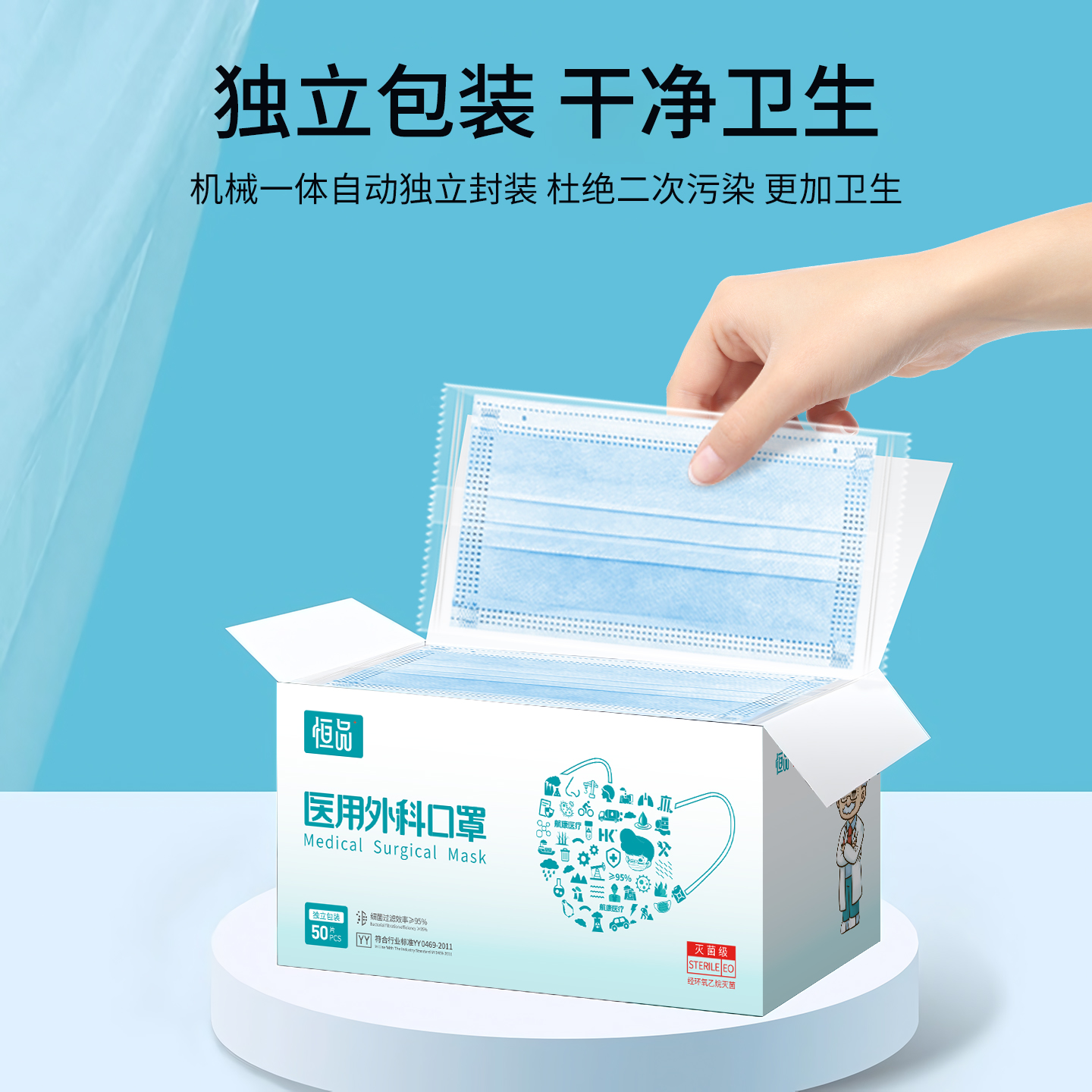 医用外科口罩一次性医疗口罩正品官方旗舰店单独包装成人灭菌级 - 图0