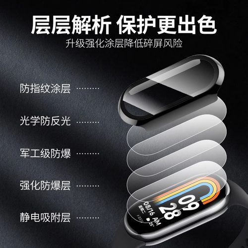 适用小米手环9/10钢化保护套小米8nfc版运动智能手表抗水耐磨防爆玻璃壳膜一体保护壳八代配件男女钢化膜外壳 - 图0
