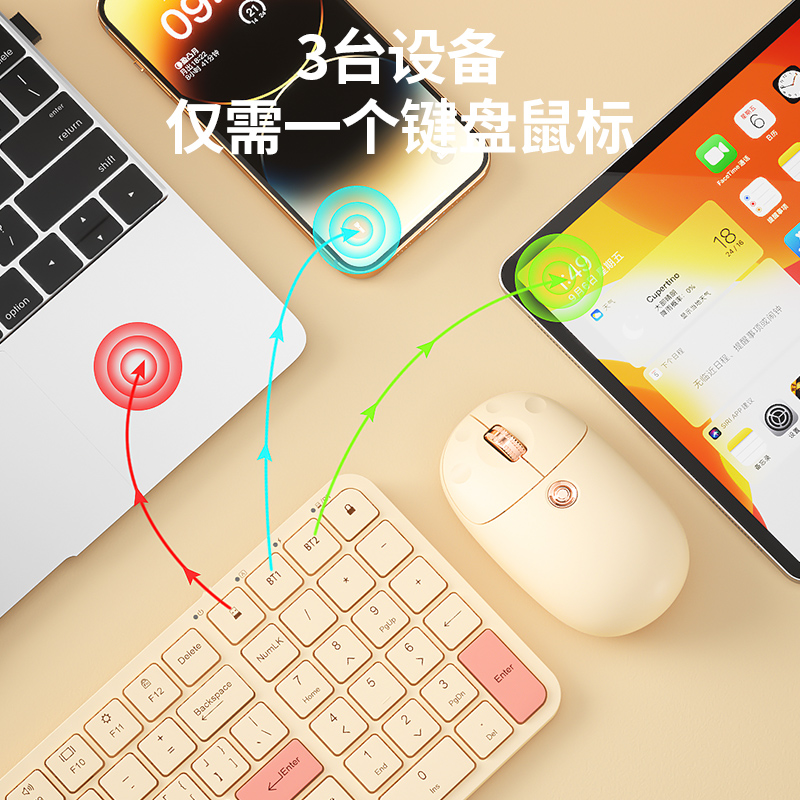 BOW航世笔记本外接无线蓝牙键盘鼠标套装可爱女生充电无声静音USB - 图0