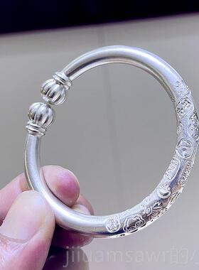 新款以999纯银手镯足料加工手工古法来定制开口实心回收银镯子旧