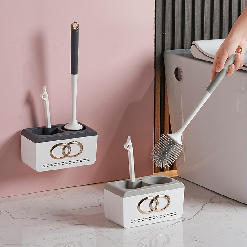 Toilet brush, household no-dead-corner wall-mounted toilet brush, toilet cleaning shelf, bathroom silicone toilet brush set