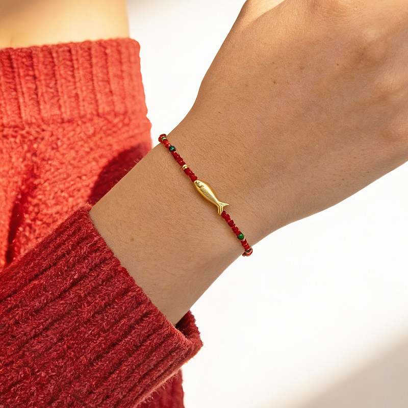 【新年礼物】iKiCoJewelry红运系列有鱼红色琉璃手链S925银高级,淘宝优惠券,粉丝福利购,淘宝优惠卷