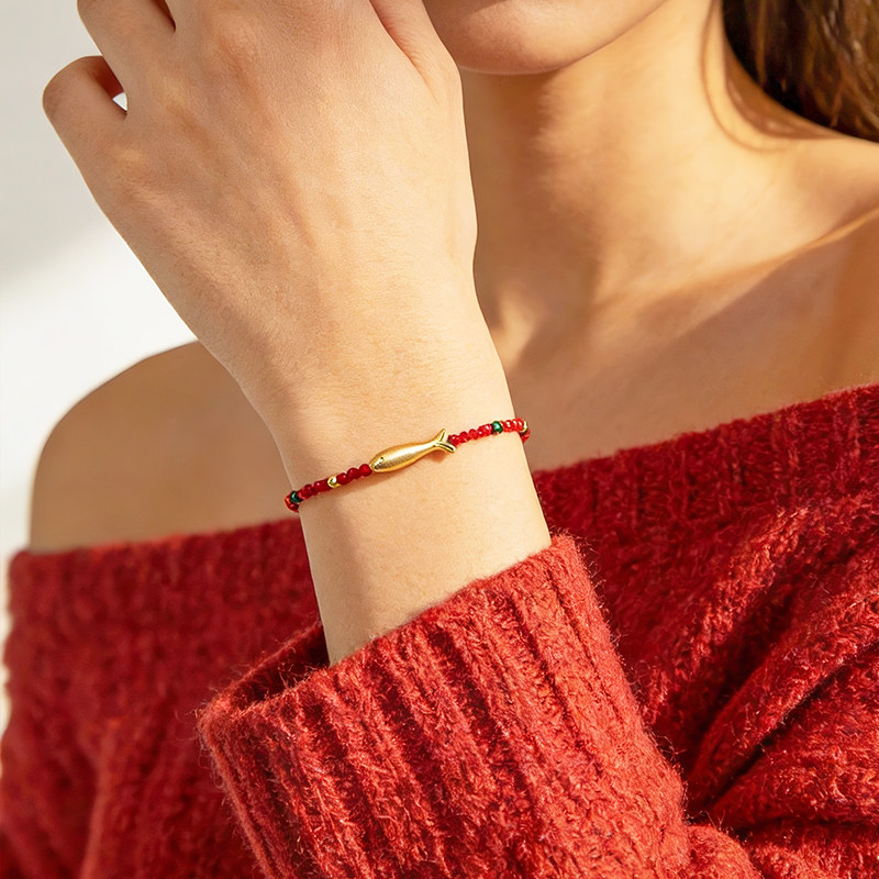 【新年礼物】iKiCoJewelry红运系列有鱼红色琉璃手链S925银高级,淘宝优惠券,粉丝福利购,淘宝优惠卷