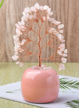 苹果树水晶原石天然粉水晶招桃花可爱工艺品装饰摆件黄水晶发财树