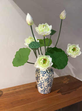 仿真莲花荷叶禅意装饰花假花绢花