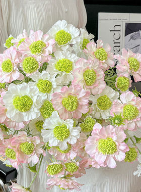 3花2苞植绒轮丰菊仿真花花束格桑花假花婚礼布置客厅DIY插花摆件