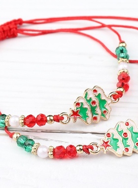 欧美跨境新款多色合金圣诞老人铃铛水晶珠手链闺蜜朋友圣诞节