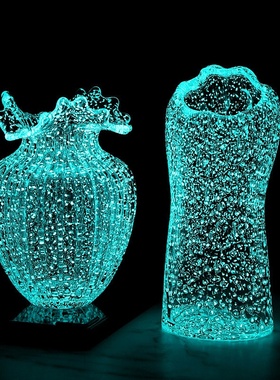 创意夜光浪花口玻璃花瓶家居摆件猫爪荧光花瓶漫天星玄关