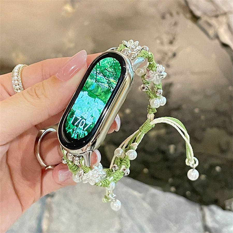 适用小米手环10表带新款米9nfc珍珠蝴蝶金属表链米8/7/6新中式8NFC编织绳小众女华为9/8串珠伸缩链红米watch4,淘宝优惠券,粉丝福利购,淘宝优惠卷