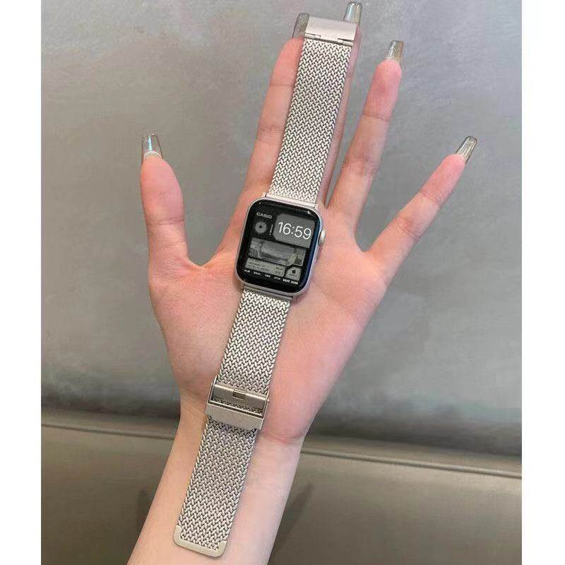 适用ApplewatchS8表带苹果45mm小香风ins金属麦穗表链条iWatch手表7/6/5/4/3/2/1代SE米兰磁吸金属女款表链,淘宝优惠券,粉丝福利购,淘宝优惠卷