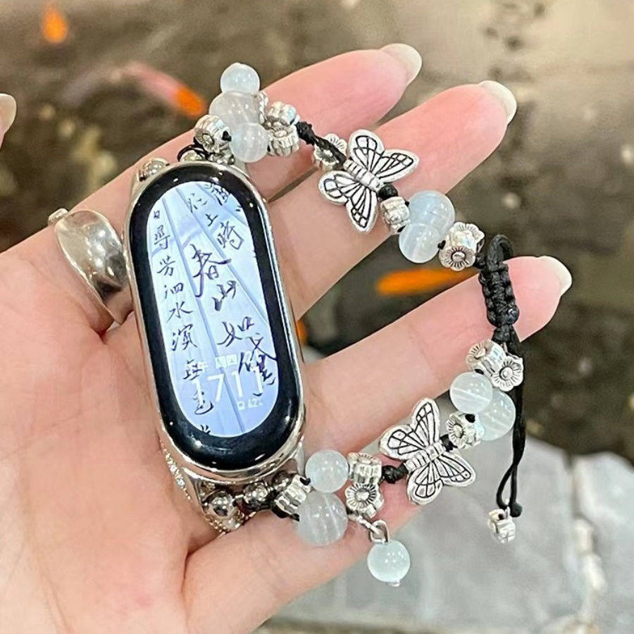 适用小米手环10表带新款米9nfc珍珠蝴蝶金属表链米8/7/6新中式8NFC编织绳小众女华为9/8串珠伸缩链红米watch4,淘宝优惠券,粉丝福利购,淘宝优惠卷