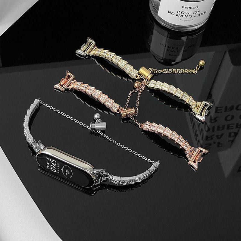 适用小米手环9表带新款龙骨镶钻金属表链小米9/8/7/6/5代高级女腕带9nfc版华为fit3小香风表带华为手环9表带,淘宝优惠券,粉丝福利购,淘宝优惠卷