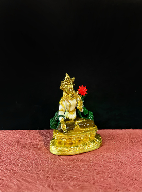「系绮」藏式白度母鎏金纯手工彩绘铜像可装藏桌面平安摆件