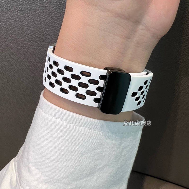 适用oppowatch4pro/X手表表带硅胶oppowatch3pro双色洞洞磁吸折叠扣oppo官方watch2春夏男女智能配件透气腕带