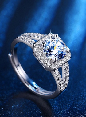 日韩新款镂空方钻戒指时尚欧美几何型莫桑石女式白金色戒指代发