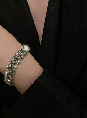 2025新款欧美满钻复古嘻哈古巴手链配饰潮流朋克男女爆款时尚定制