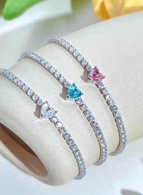 欧美跨境新款时尚高级感粉色桃心手链义乌锆石抽绳可调节手饰