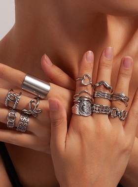 欧美风几何形不锈钢开口戒指不掉色蝴蝶爱心元素情侣戒指环批发