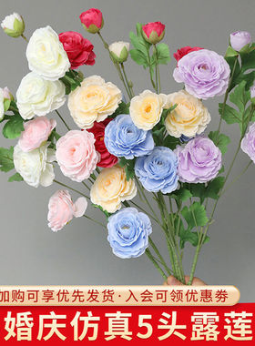 新款5头露莲仿真花婚庆用花婚礼堂假花花材装饰花排插花酒店装饰