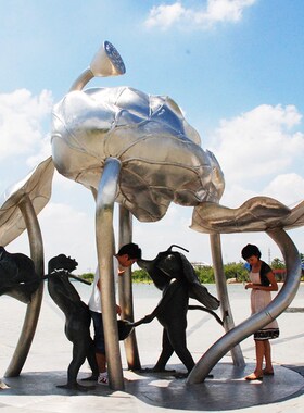 直销户外广场不锈钢荷叶童子雕塑园林公园金属创R意塑像售楼部落